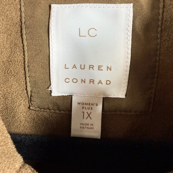 LC Lauren Conrad Moto Jacket Women 1X Brown Faux Suede Asymmetrical Zip - Picture 6 of 14